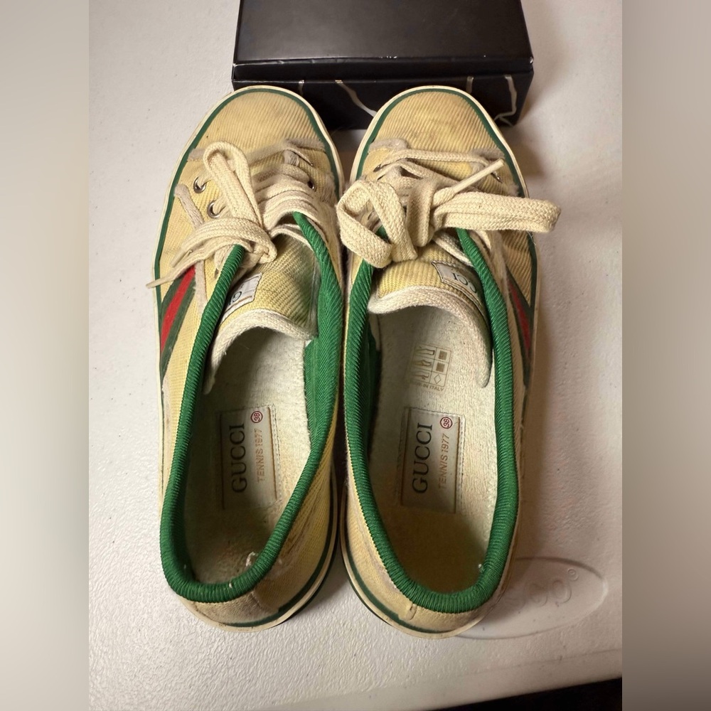 Used women Gucci Tennis 1977 Canvas Trainers in Cream Canvas White Sz 38 / US 8 - Picture 3 of 12